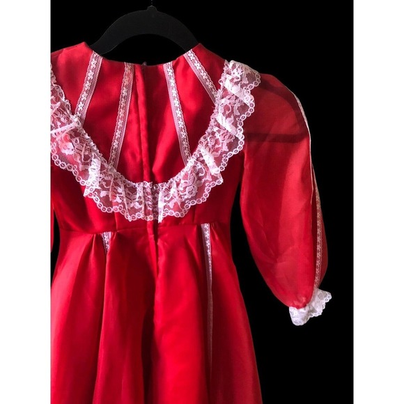 Vtg Fancy Frocks Party Christmas Dress Girls 4 Red Victorian Lace Ruffles Poofy - Picture 6 of 12